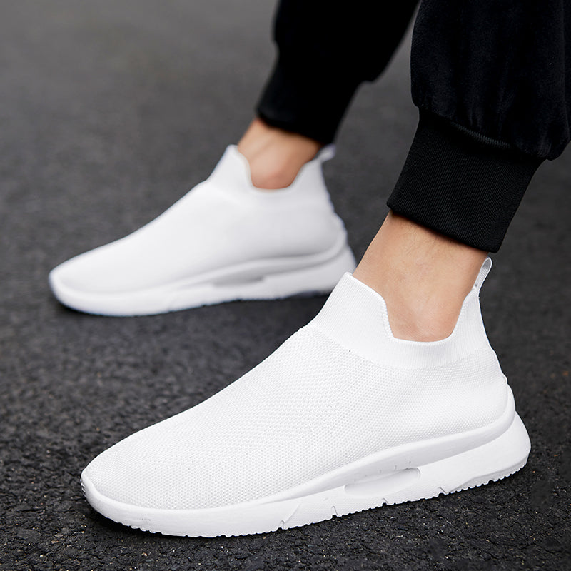 Men Vulcanized Shoes Mesh Casual Lightweight Breathable Slip On Soft Bottom Black White Jogging Walking Rhonda 9025