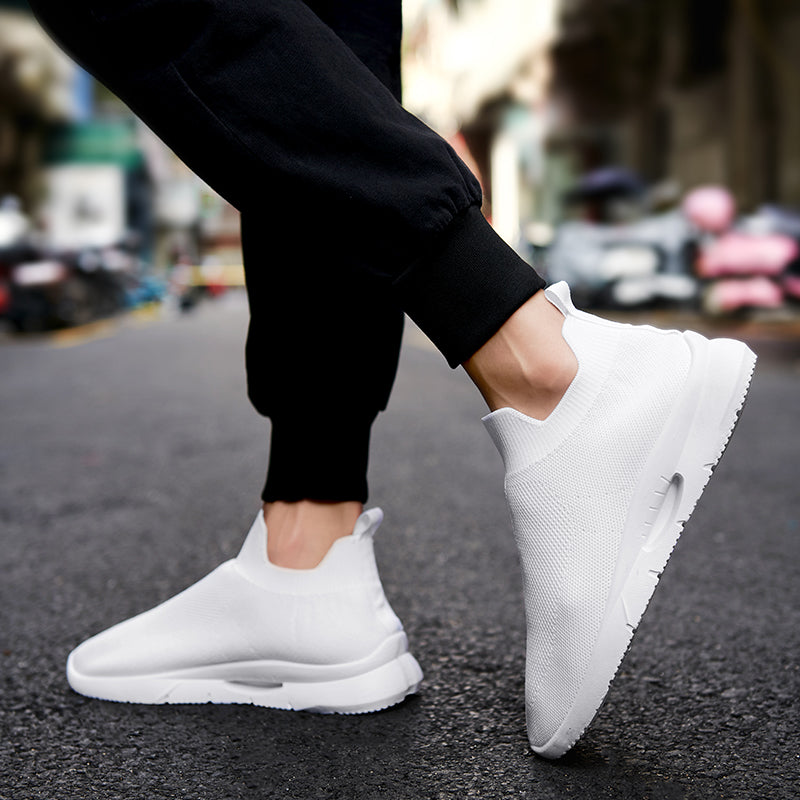 Men Vulcanized Shoes Mesh Casual Lightweight Breathable Slip On Soft Bottom Black White Jogging Walking Rhonda 9025