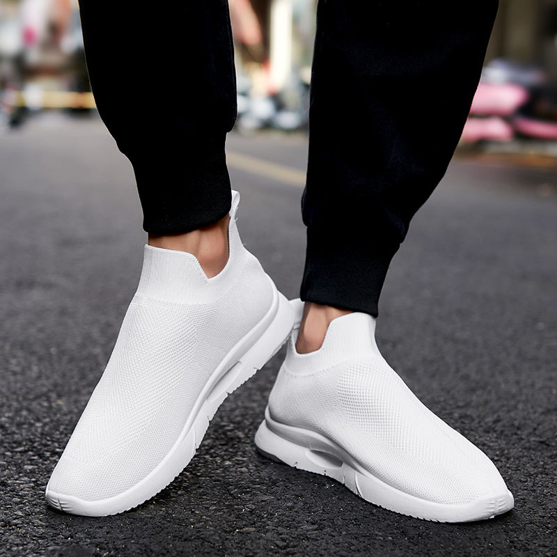 Men Vulcanized Shoes Mesh Casual Lightweight Breathable Slip On Soft Bottom Black White Jogging Walking Rhonda 9025