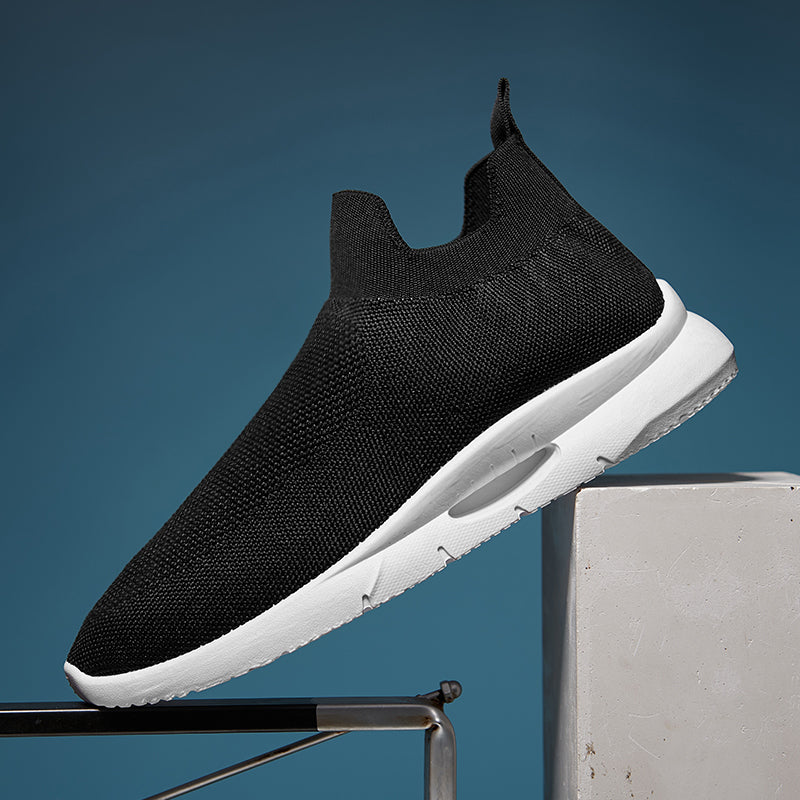 Men Vulcanized Shoes Mesh Casual Lightweight Breathable Slip On Soft Bottom Black White Jogging Walking Rhonda 9025