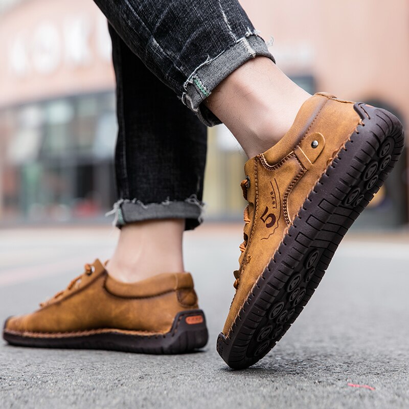 9931 Men Casual Shoes Loafers Comfortable Men's Shoes Quality Split Leather Flat Moccasins Hand Stitching