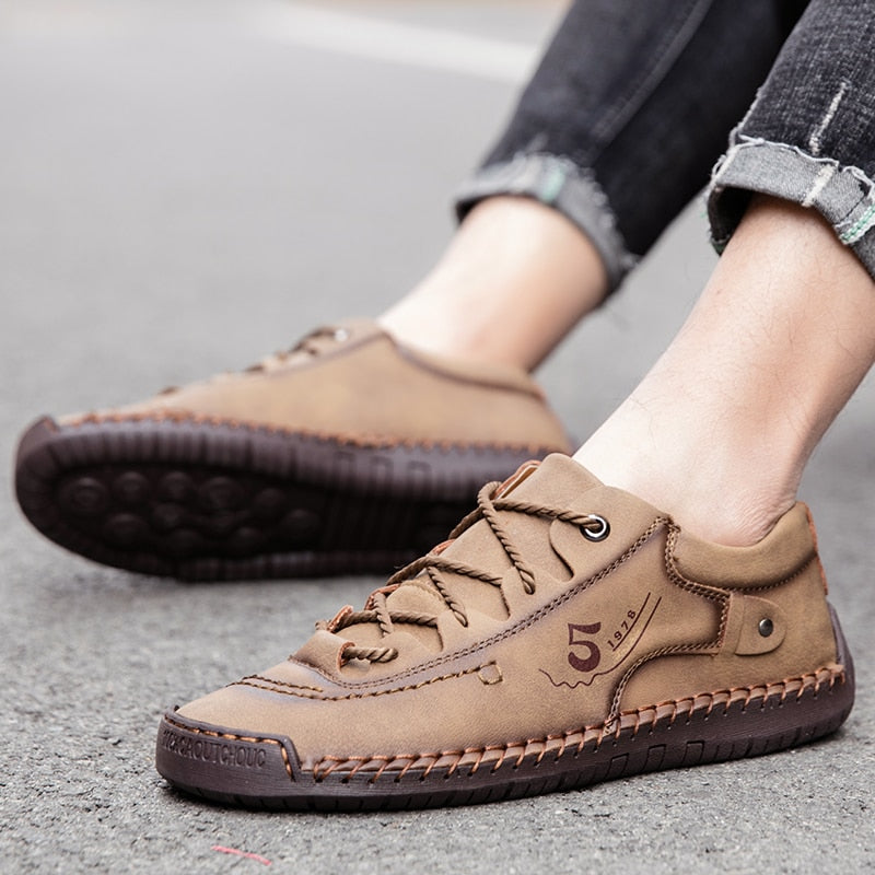 9931 Men Casual Shoes Loafers Comfortable Men's Shoes Quality Split Leather Flat Moccasins Hand Stitching