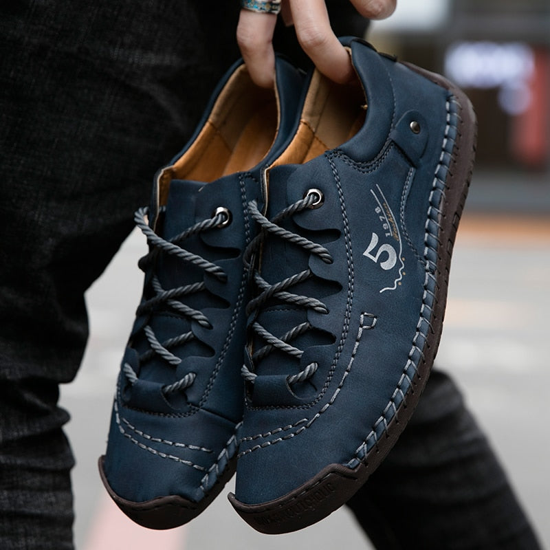 9931 Men Casual Shoes Loafers Comfortable Men's Shoes Quality Split Leather Flat Moccasins Hand Stitching