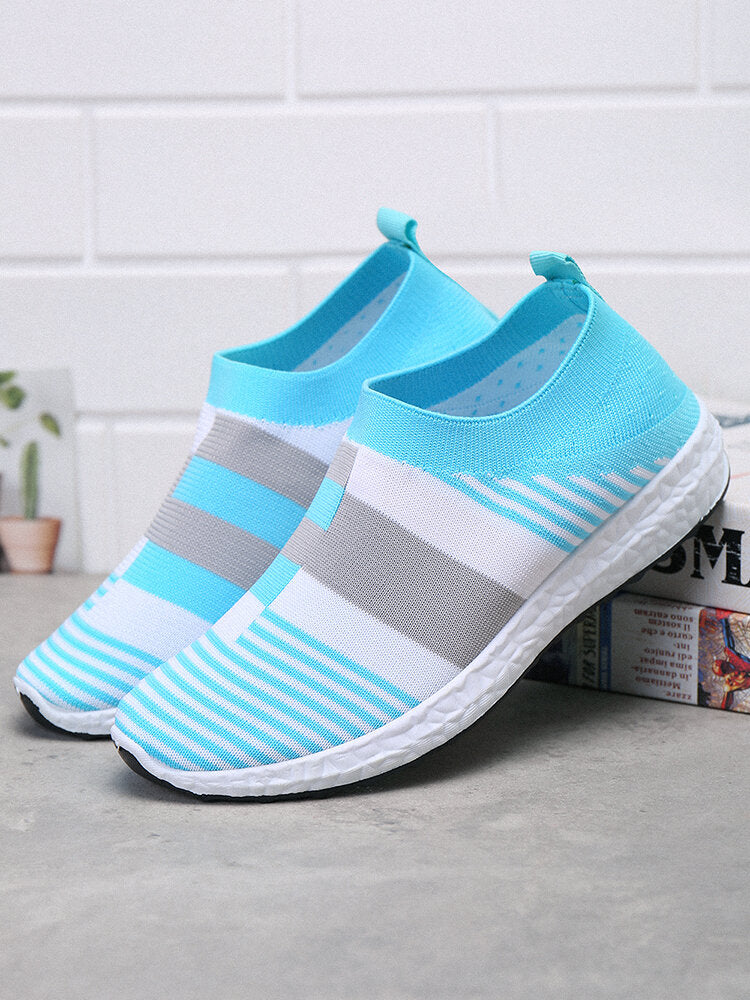 Plus Size Women Casual Splicing Breathable Knit Elastic Flat Sneakers summer G832