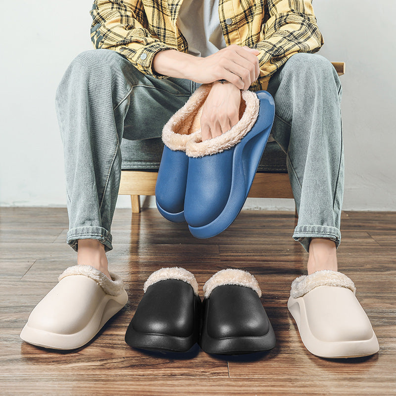 slippers feature a soft plush insole,and a rubber scuff sole to provide traction