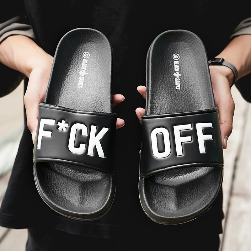 F*CK OFF Slippers Casual Bathroom Bathing Sandals Indoor Outdoor Soft Sole Flip Flop  Тапочки Повседневные сандалии для купания в помещении На открытом воздухе Вьетнамки с мягкой подошвой