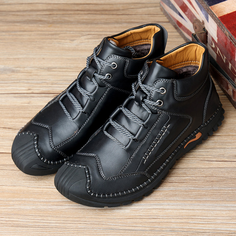 Brand New Fashion Male Leisure Outdoor Walking Sneakers Genuine Leather Ankle Boots Motorcycle Casual Non-slip Hiking Hand Stitching Bradley 7070