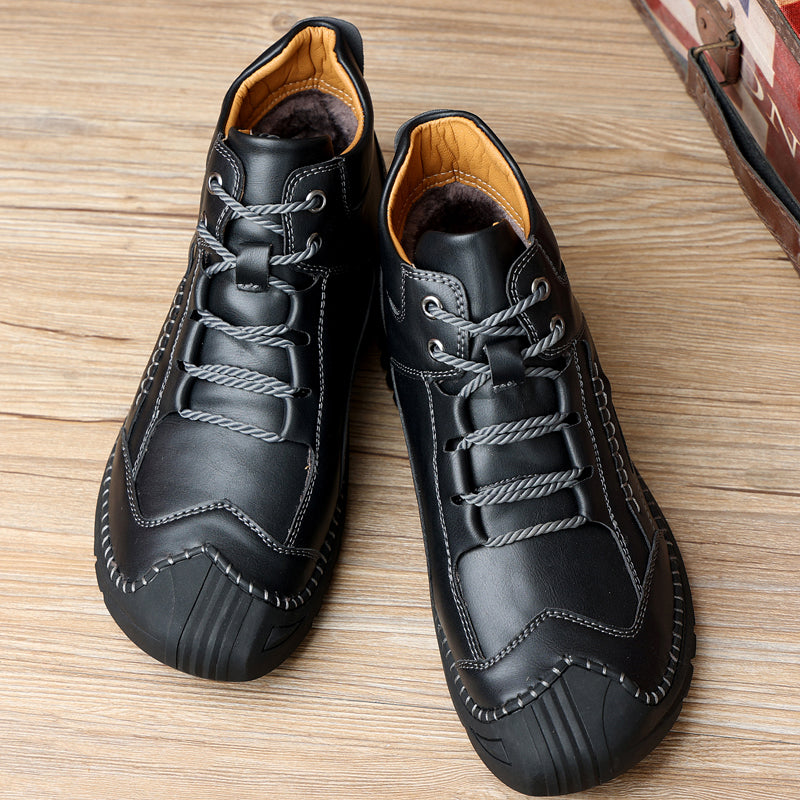 Brand New Fashion Male Leisure Outdoor Walking Sneakers Genuine Leather Ankle Boots Motorcycle Casual Non-slip Hiking Hand Stitching Bradley 7070