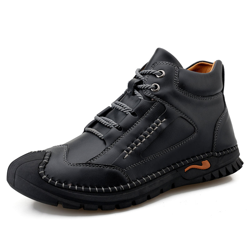 Brand New Fashion Male Leisure Outdoor Walking Sneakers Genuine Leather Ankle Boots Motorcycle Casual Non-slip Hiking Hand Stitching Bradley 7070