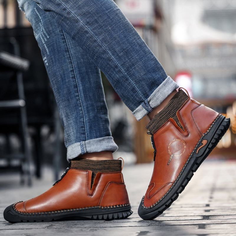 Warm Lined Hand Stitching wolverine Mens vintage Zipper comfort soft Microfiber Leather Casual Ankle Boots Rachel Y805