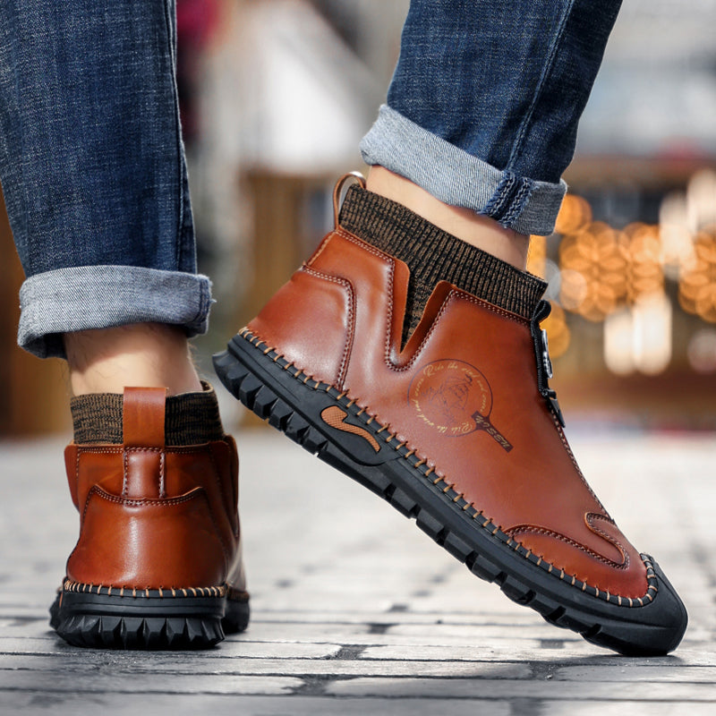 Warm Lined Hand Stitching wolverine Mens vintage Zipper comfort soft Microfiber Leather Casual Ankle Boots Rachel Y805