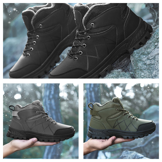 Mens Outdoor Plush Lined Non Slip Lace Up Hiking Climbing Boots comfort soft Waterproof Hiking Warm Boots Jason726