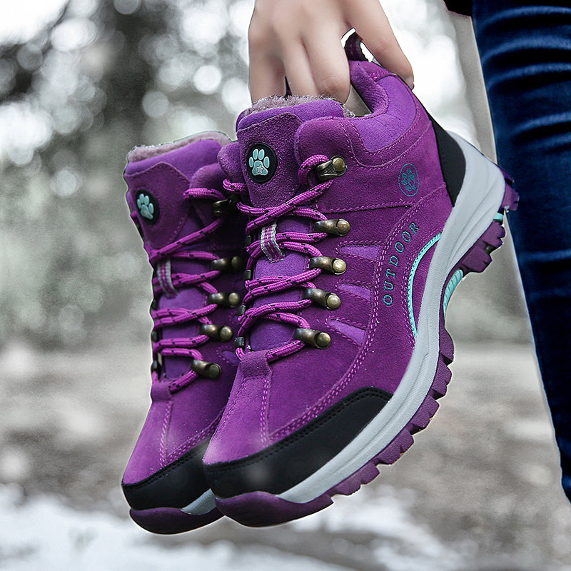 Women Snow Waterproof  Warm Plush High Quality Outdoor Hiking Boots Camping  Big Size  thermal  outdoor hiking high top sneakers K711