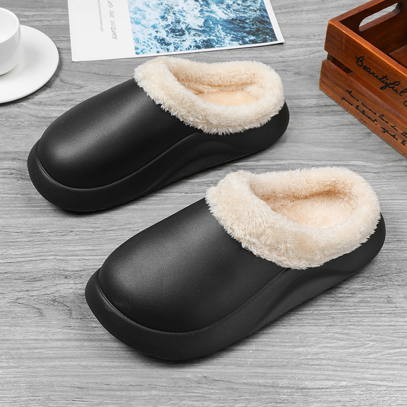 slippers feature a soft plush insole,and a rubber scuff sole to provide traction