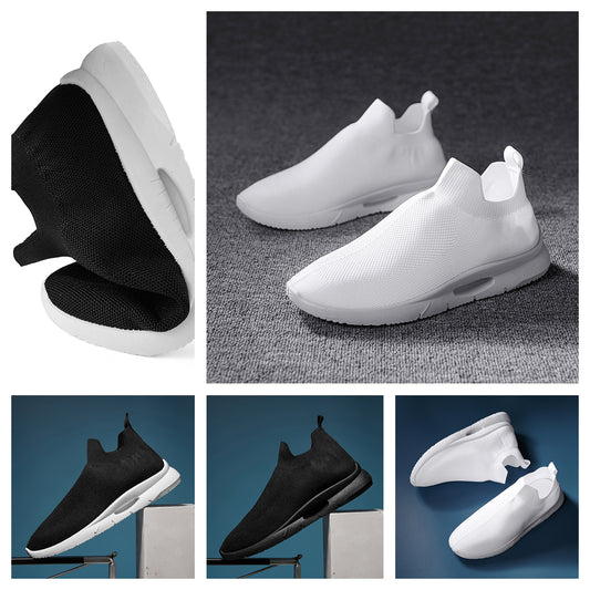 Men Vulcanized Shoes Mesh Casual Lightweight Breathable Slip On Soft Bottom Black White Jogging Walking Rhonda 9025