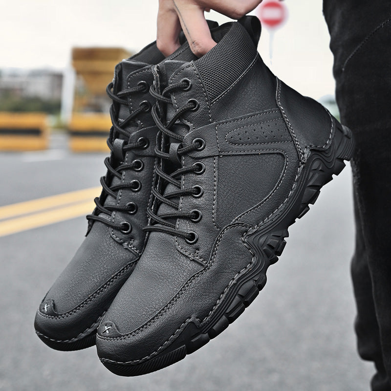 Autumn Winter Men Snow Boots Classic Casual Men's Ankle Boots Men's Leather Boots Outdoor Men Motorcycle Boots Warm Fur Boots Jason 8906