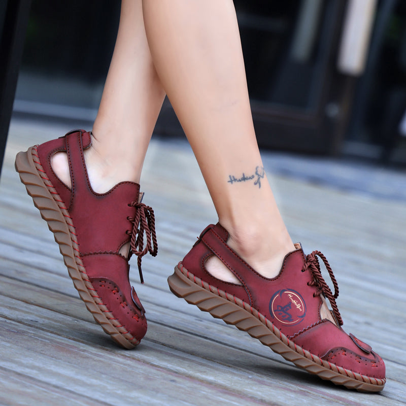 Hand Stitching Women Sandals Closed Toe Hollow Gladiator Sandals Women Summer Roman Shoes Flat Casual Ladies Sandals Rhonda 8801