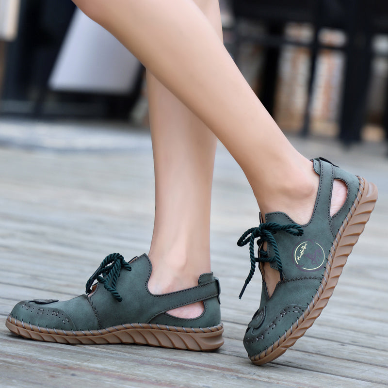 Hand Stitching Women Sandals Closed Toe Hollow Gladiator Sandals Women Summer Roman Shoes Flat Casual Ladies Sandals Rhonda 8801