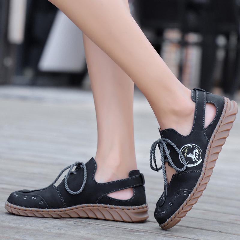 Hand Stitching Women Sandals Closed Toe Hollow Gladiator Sandals Women Summer Roman Shoes Flat Casual Ladies Sandals Rhonda 8801