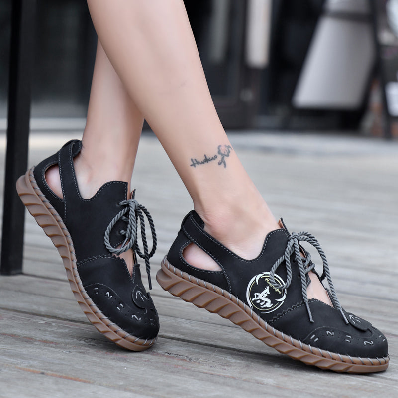 Hand Stitching Women Sandals Closed Toe Hollow Gladiator Sandals Women Summer Roman Shoes Flat Casual Ladies Sandals Rhonda 8801