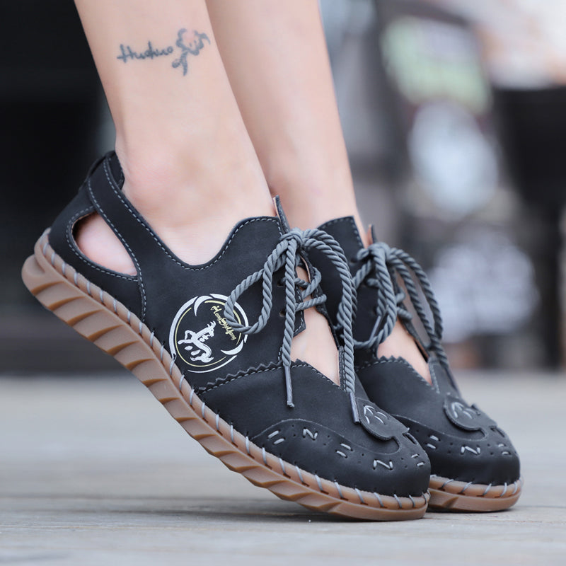 Hand Stitching Women Sandals Closed Toe Hollow Gladiator Sandals Women Summer Roman Shoes Flat Casual Ladies Sandals Rhonda 8801