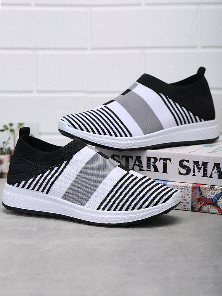 Plus Size Women Casual Splicing Breathable Knit Elastic Flat Sneakers summer G832