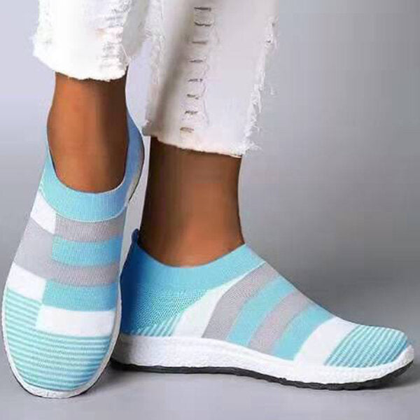 Plus Size Women Casual Splicing Breathable Knit Elastic Flat Sneakers summer G832