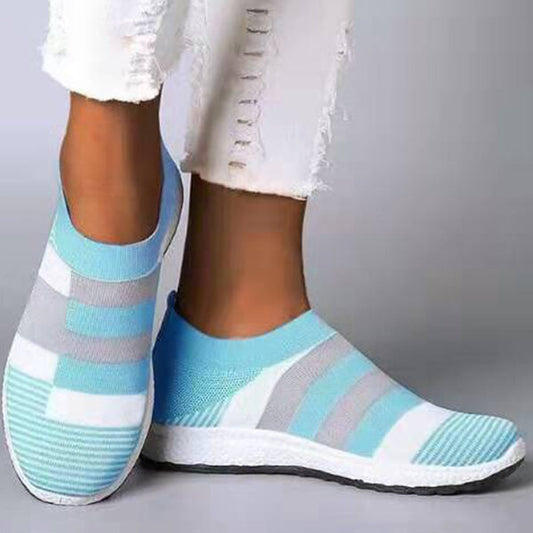 Plus Size Women Casual Splicing Breathable Knit Elastic Flat Sneakers summer G832